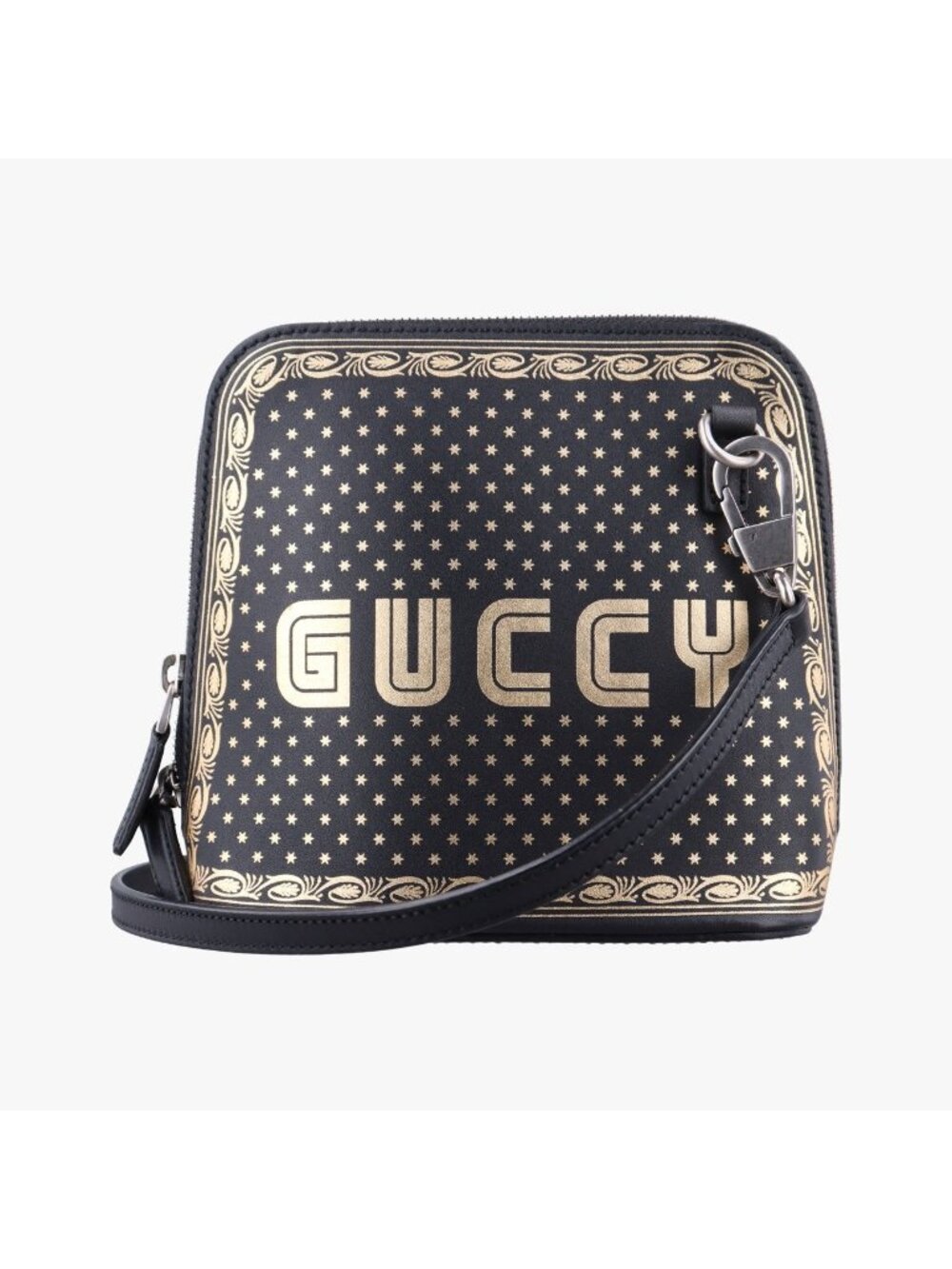 Gucci Sega Collaboration Guccy Print Black Leather Shoulder Bag
